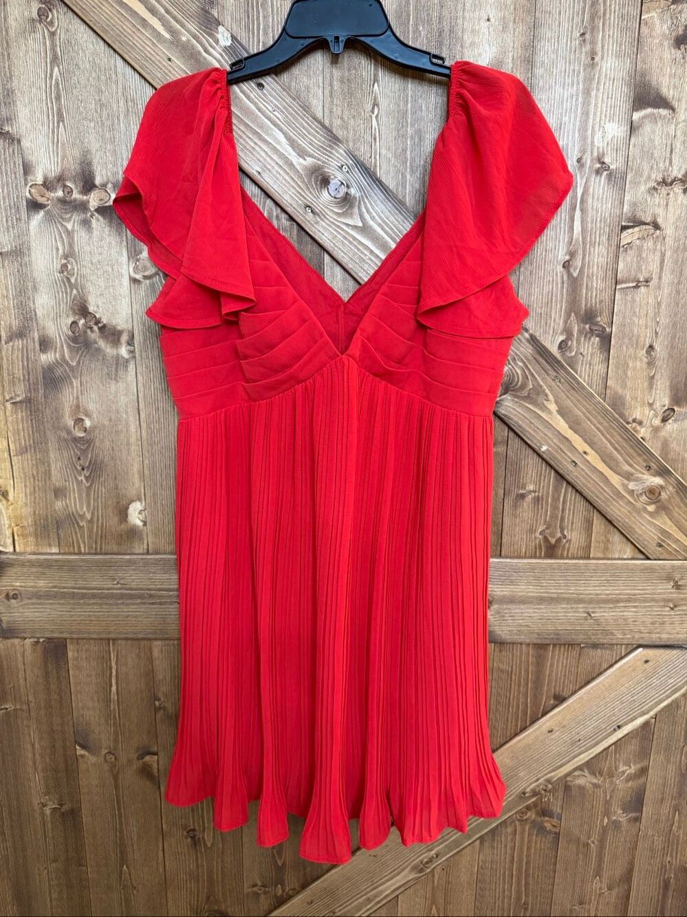 Lulus Women’s XL Red Pleated Ruffle Sleeve Mini Dress NWT Side Zip (9463)